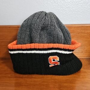 Gray and Black Syracuse Knit Beanie with Orange Accent And Bill